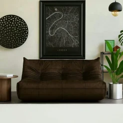 ARVEN Canapés Marron|Canapés En Tissu|Canapé 2 places marron en tissu plissé 145 cm