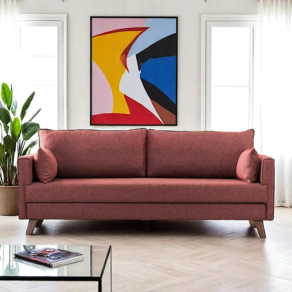 SPLIT Canapés En Tissu|Canapés 3 Places|Canapé 3 places rouge chiné - dos droit