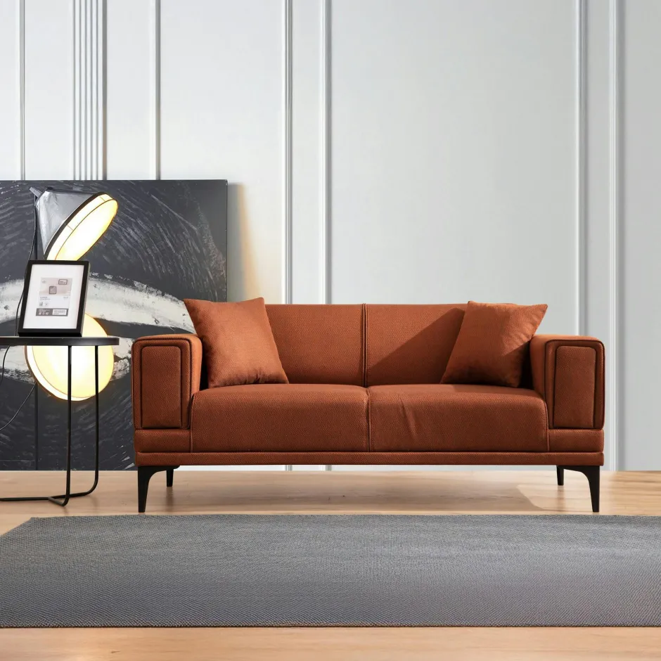 LUCCA Canapés En Tissu|Canapé 2 places rouille, accoudoirs matelassés 170 cm