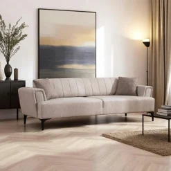 LUCCA Canapés En Tissu|Canapé 2 places taupe, dossier à coutures verticales