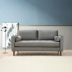 CHIBA Canapés En Tissu|Canapé 2 places velours gris clair avec coussins polochons