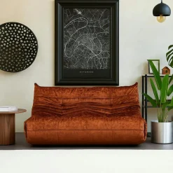 ARVEN Canapés En Tissu|Canapé 2 places velours rouille plissé 145 cm