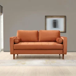 CHIBA Canapés En Tissu|Canapé 2 places velours rouille avec coussins polochons