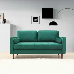 CHIBA Canapés En Tissu|Canapé 2 places velours vert avec coussins polochons