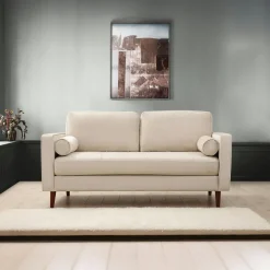 CHIBA Canapés En Tissu|Canapé 2 places velours vert avec coussins polochons