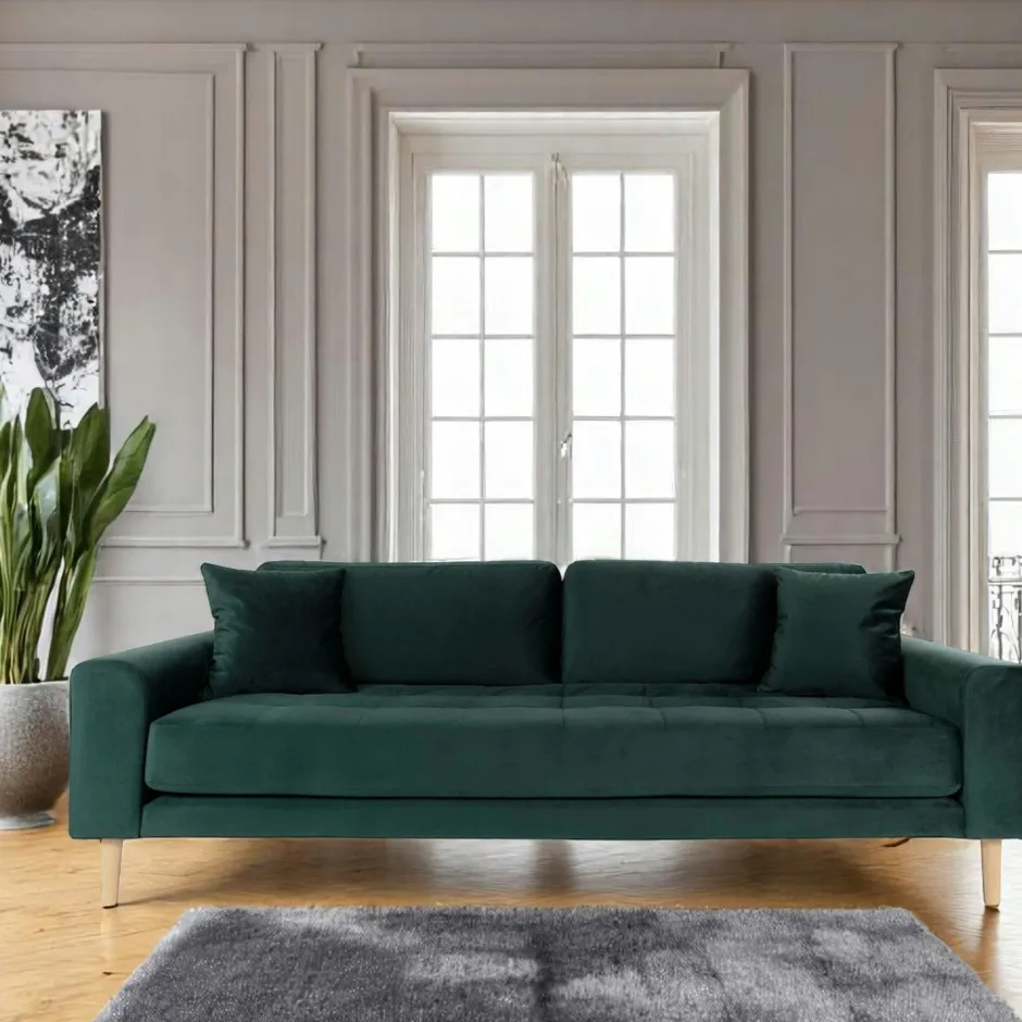 AMSTERDAM Canapés 3 Places|Canapés En Tissu|Canapé 3 places vert foncé - velours,