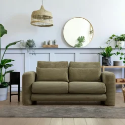 LUCCA Canapés En Tissu|Canapé 2 places vert velours côtelé, lignes arrondies