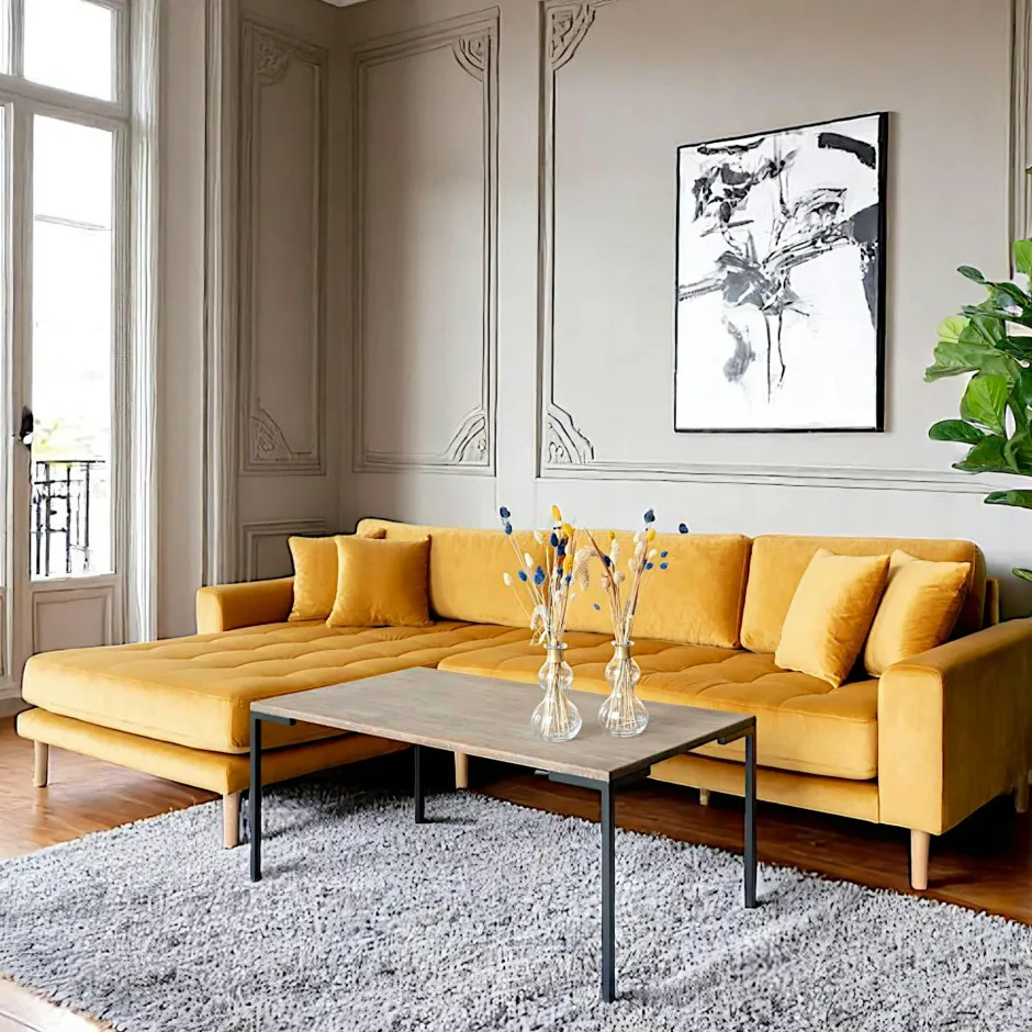 AMSTERDAM Canapés 3 Places|Canapés D'Angle|Canapé d’angle bleu nuit - velours, côté droit,