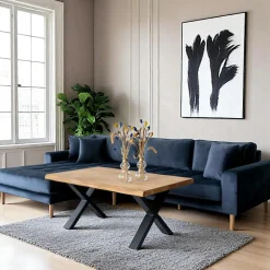 AMSTERDAM Canapés 3 Places|Canapés D'Angle|Canapé d’angle bleu nuit - velours, côté droit,