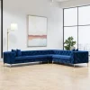 DOVER Canapés 3 Places|Canapés En Tissu|Canapé d'angle bleu nuit en velours capitonné - côté droit