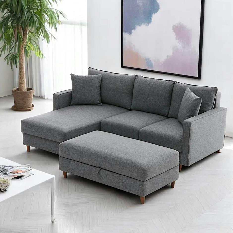 COMO Canapés 3 Places|Canapés D'Angle|Canapé d'angle convertible gris - côté gauche