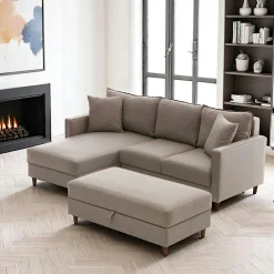 COMO Canapés En Tissu|Canapés 3 Places|Canapé d'angle convertible beige - côté gauche