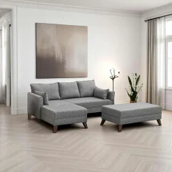 SPLIT Canapés En Tissu|Canapés 3 Places|Canapé d’angle convertible gris chiné – côté gauche