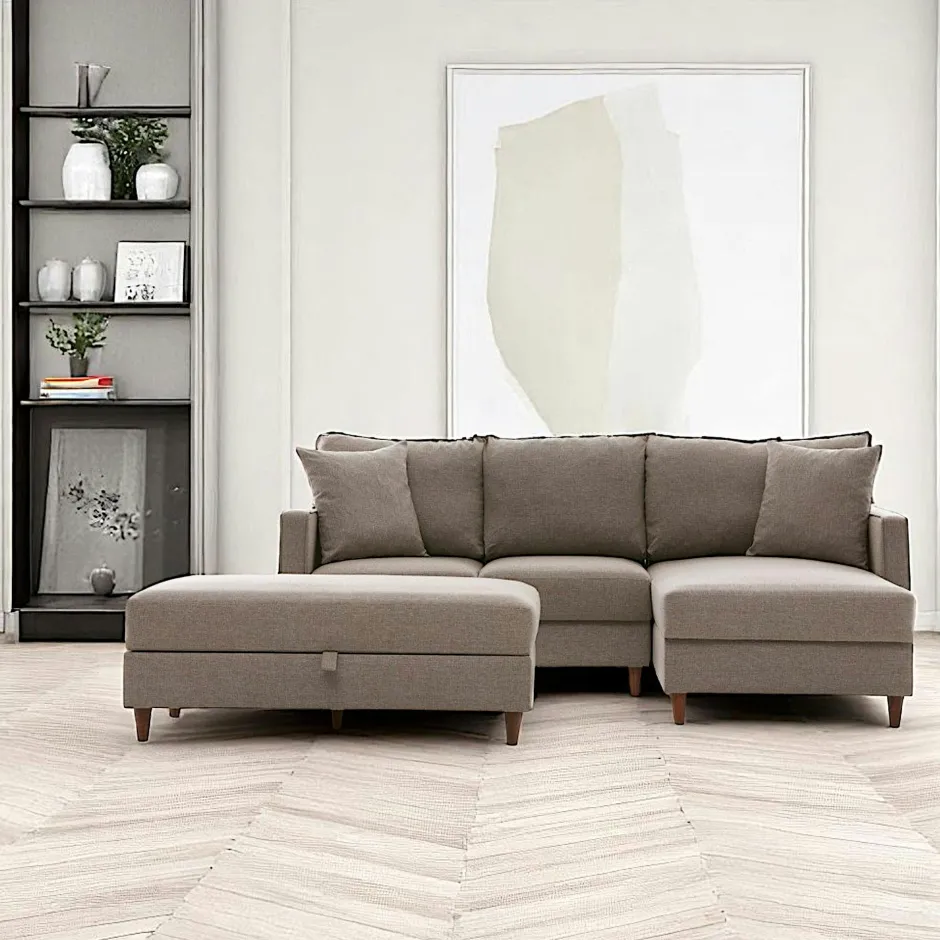 COMO Canapés En Tissu|Canapés 3 Places|Canapé d'angle convertible beige - côté droit