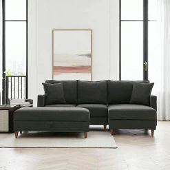 COMO Canapés En Tissu|Canapés 3 Places|Canapé d'angle convertible anthracite - côté droit