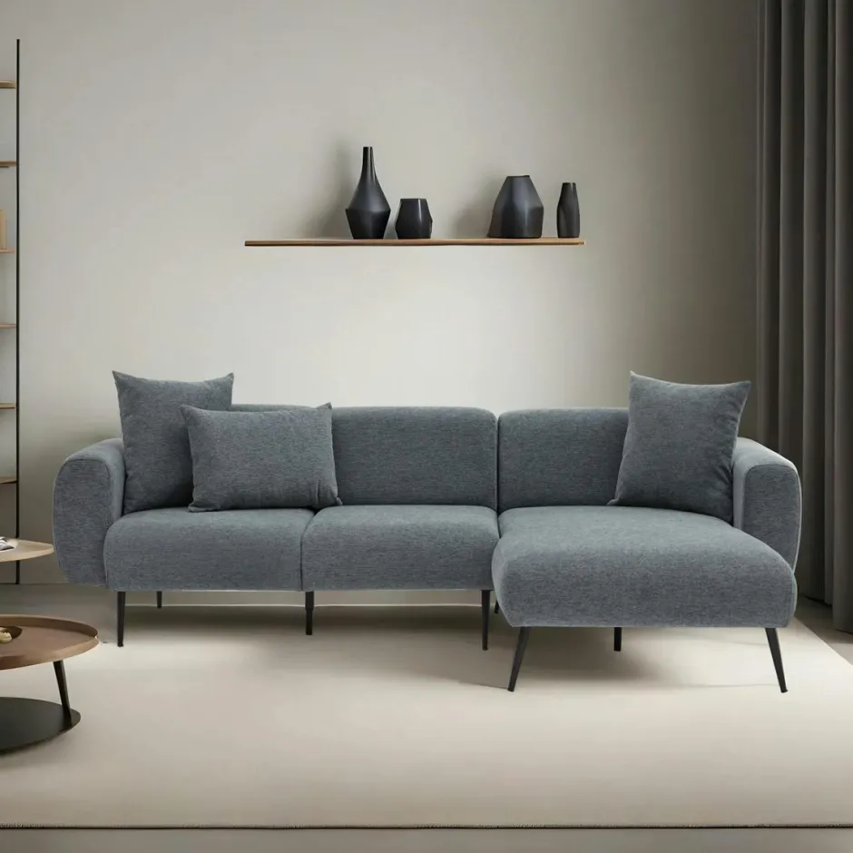 YOKOH Canapés En Tissu|Canapés D'Angle|Canapé d'angle gris foncé pieds métal (côté droit)