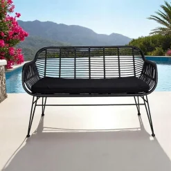 IBIZA Canapés De Jardin|Canapé de jardin en résine tressée noire avec coussin d'assise noir