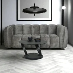 IENA Canapés En Tissu|Canapés 3 Places|Canapé gris 3 places forme arrondie en tissu chenille