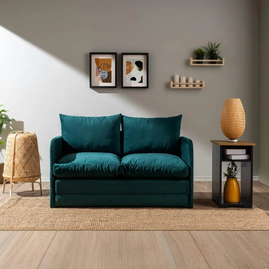 ORURO Canapés En Tissu|Canapé-lit d'appoint en tissu bleu lagon, 2 personnes