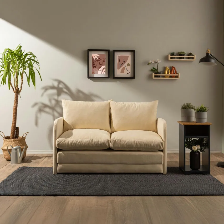 ORURO Canapés En Tissu|Canapé-lit d'appoint en tissu crème, 2 personnes