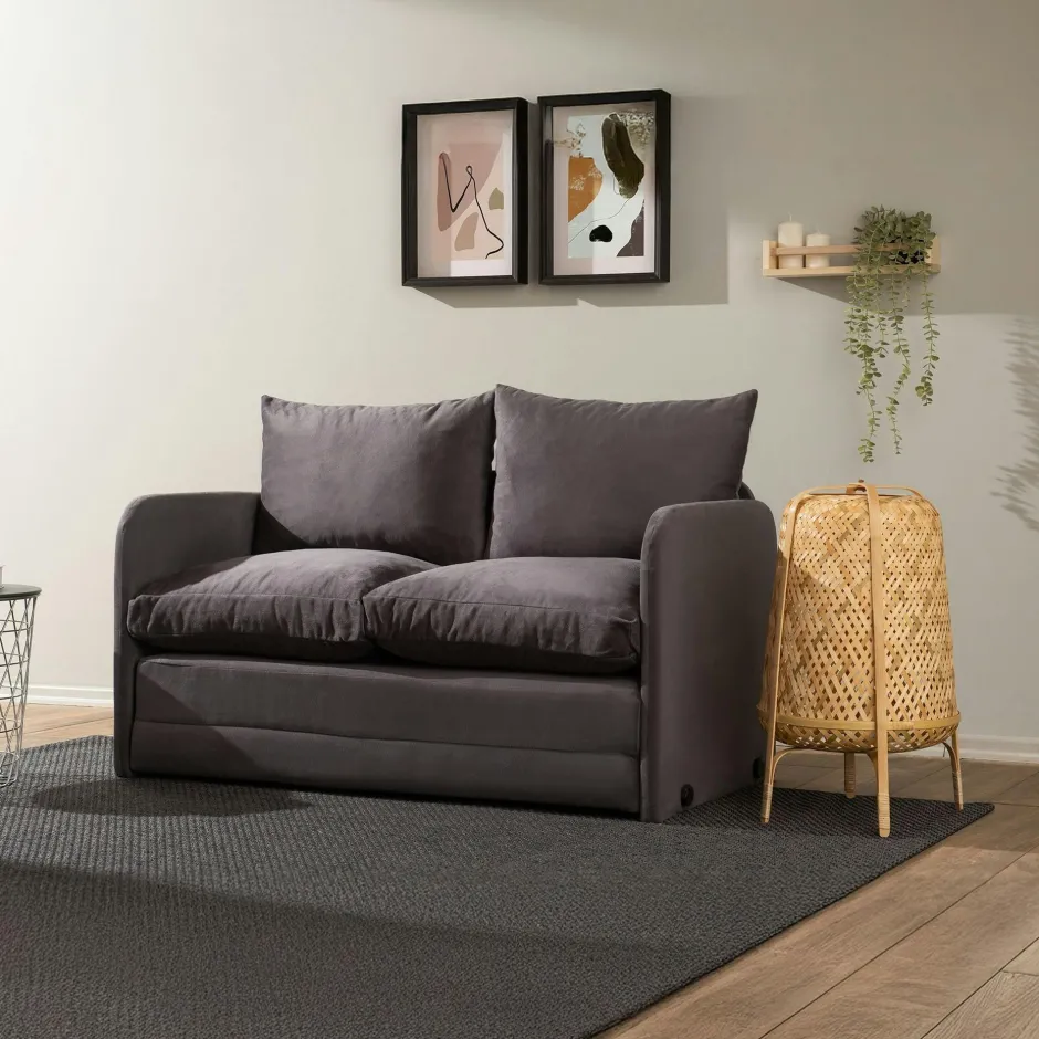 ORURO Canapés En Tissu|Canapé-lit d'appoint en tissu gris foncé, 2 personnes