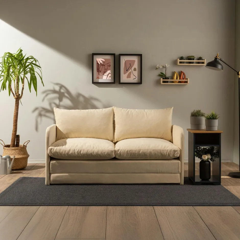 ORURO Canapés En Tissu|Canapé-lit en tissu crème, 2 personnes 140 cm