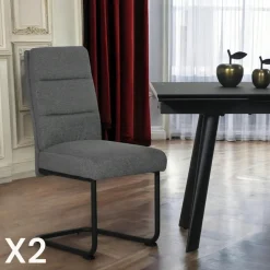 LOMBARDIE Chaises Velours|Chaises Contemporaines|Chaise à dossier haut en tissu anthracite (lot de 2)