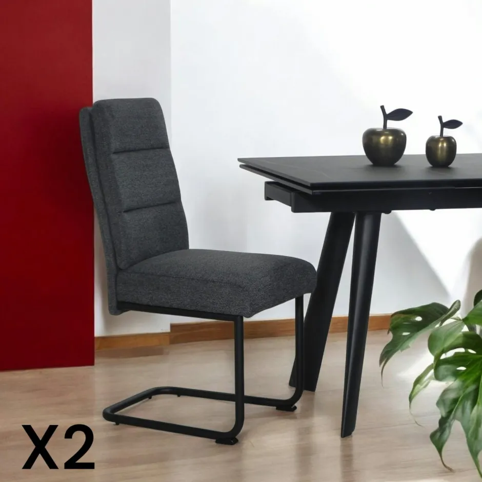 LOMBARDIE Chaises Velours|Chaises Contemporaines|Chaise à dossier haut en tissu beige (lot de 2)