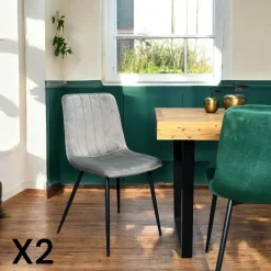 MALANG Chaises Velours|Chaises Contemporaines|Chaise à rayures velours taupe (lot de 2)