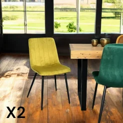 MALANG Chaises Velours|Chaises Contemporaines|Chaise à rayures velours vert sapin (lot de 2)