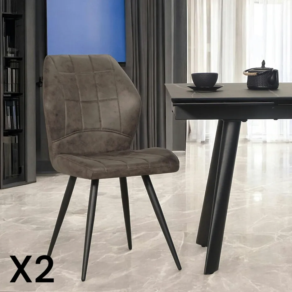 LOMBARDIE Meubles De Cuisine·Chaises|Chaises Contemporaines|Chaise anthracite motif damier (lot de 2)