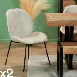 TIM Chaises Capitonnées|Chaises En Rotin|Chaise assise cuir havane dossier rotin (lot de 2)