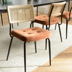TIM Meubles De Cuisine·Chaises|Chaises En Bois|Chaise assise velours orange capitonné dossier cannage (lot de 2)