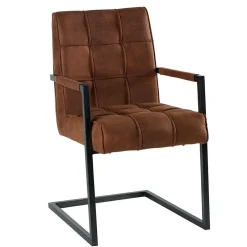 KERALA Chaises Scandinaves|Chaises Avec Accoudoirs|Chaise avec accoudoirs en tissu marron havane capitonné quadrillé et pieds métal 55x65x90cm