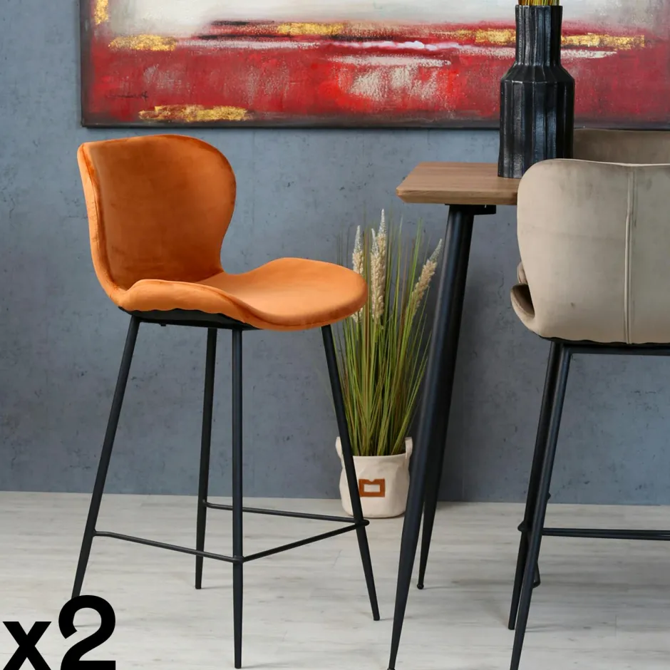 Melbourne Tabourets De Bar En Velours|Chaise bar en velours doré (lot de 2)