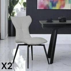 LOMBARDIE Chaises Velours|Chaises Contemporaines|Chaise beige pivotante en velours avec passepoil (lot de 2)