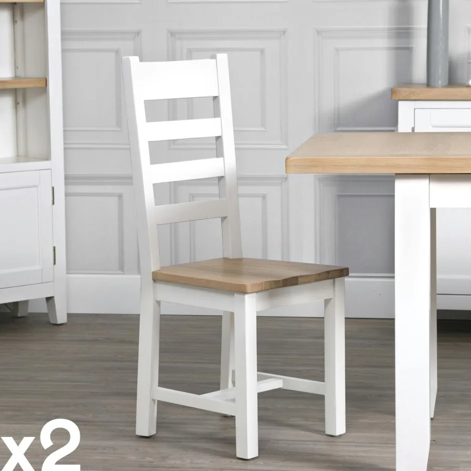 NAXOS Chaises En Bois|Meubles De Cuisine·Chaises|Chaise blanche assise bois dossier croisé en chêne (lot de 2)