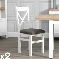 NAXOS Chaises En Bois|Meubles De Cuisine·Chaises|Chaise blanche en chêne avec dossier croisé (lot de 2)