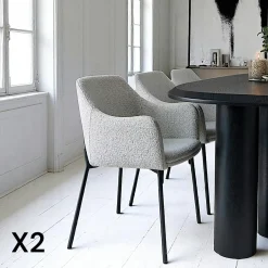 SAVONE Chaises Contemporaines|Meubles De Cuisine·Chaises|Chaise blanche moderne en tissu bouclette avec accoudoirs (lot de 2)