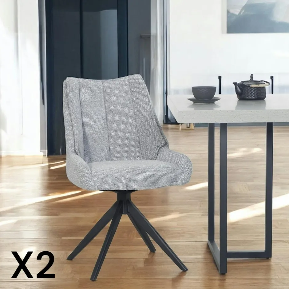 IENA Chaises Capitonnées|Chaises Velours|Chaise blanche pivotante en velours texturé (lot de 2)