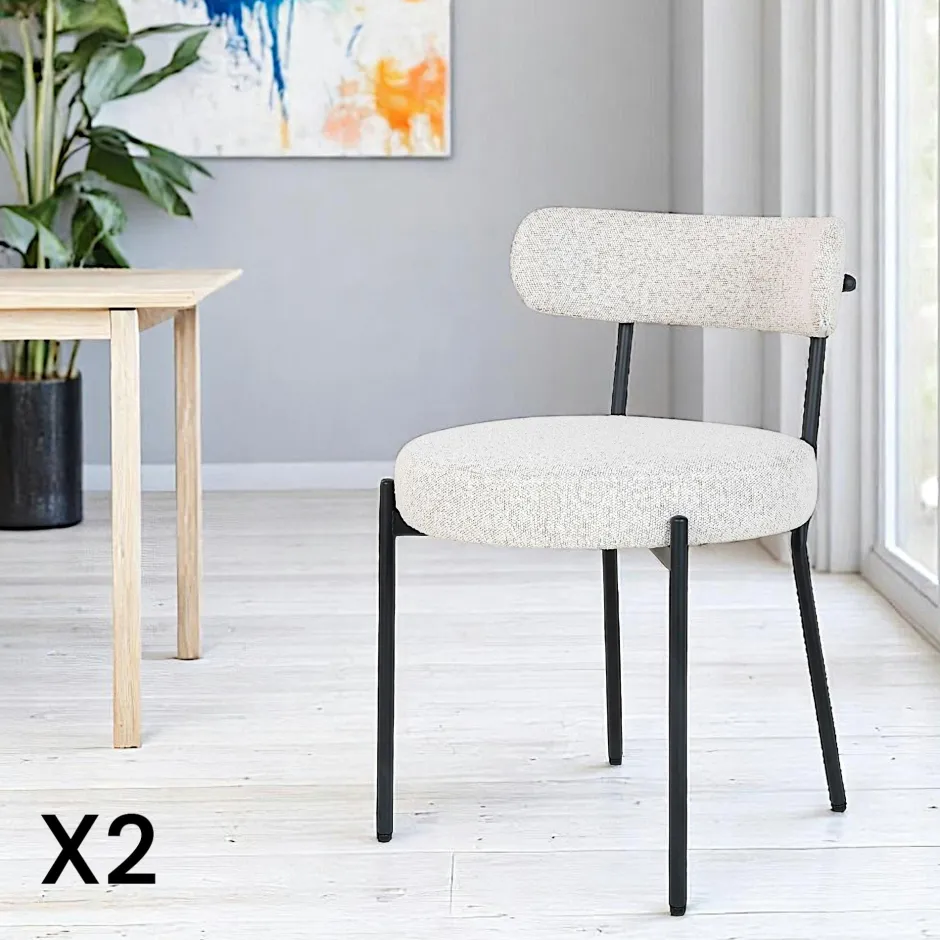 SAVONE Chaises Contemporaines|Meubles De Cuisine·Chaises|Chaise blanche ronde en tissu bouclette (lot de 2)