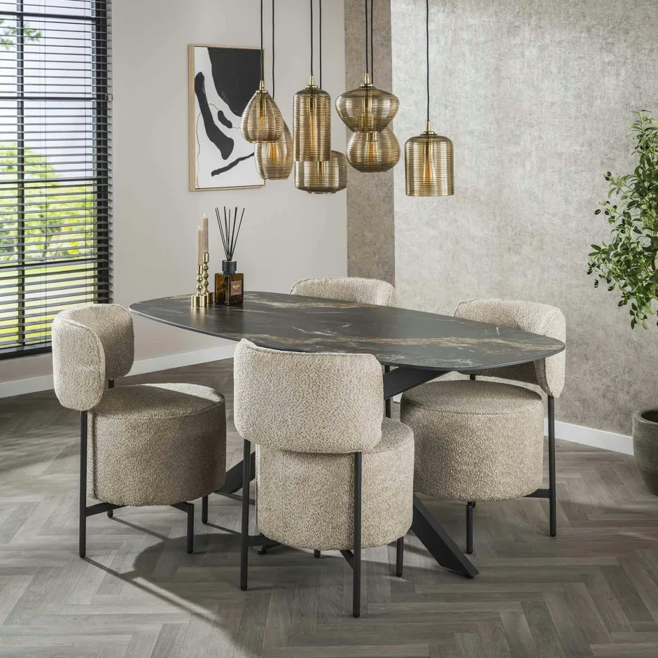 SAVONE Chaises Contemporaines|Meubles De Cuisine·Chaises|Chaise blanche ronde en tissu bouclette (lot de 2)