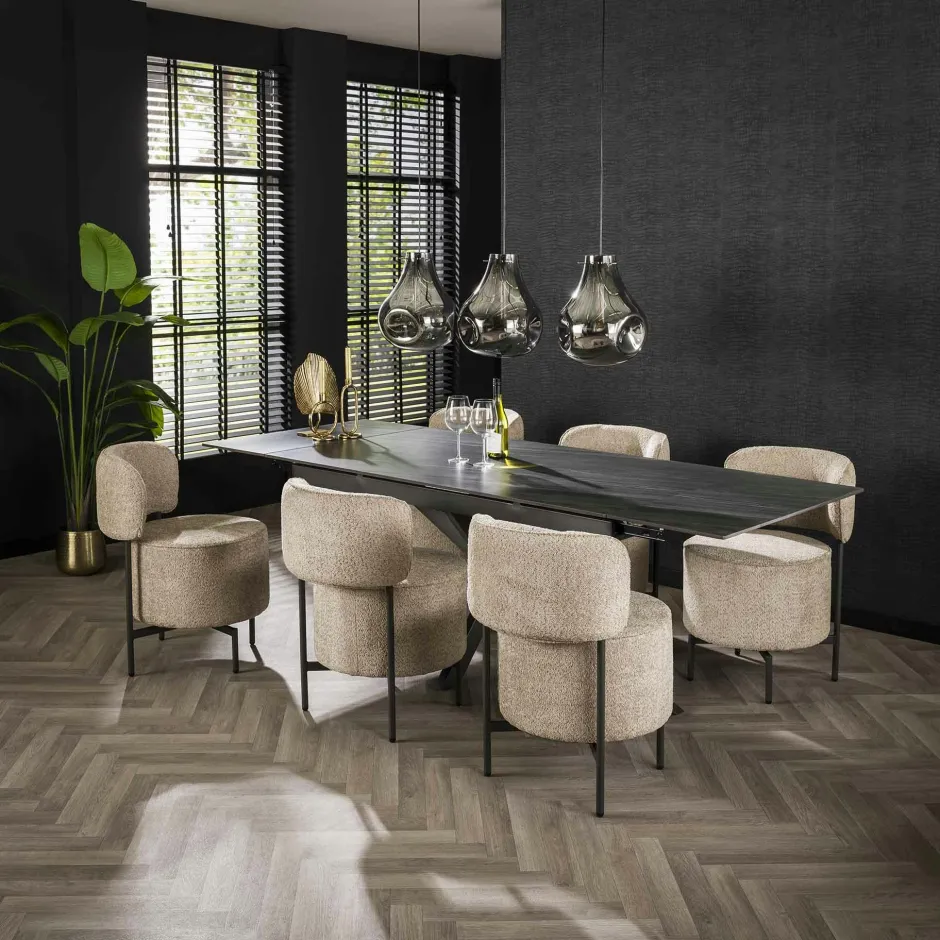 SAVONE Chaises Contemporaines|Meubles De Cuisine·Chaises|Chaise blanche ronde en tissu bouclette (lot de 2)