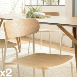 TIM Chaises En Bois|Chaises Contemporaines|Chaise bois et métal blanc style écolier (lot de 2)