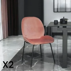 FLORENCE Meubles De Cuisine·Chaises|Chaises Velours|Chaise contemporaine en velours rose pâle (lot 2)