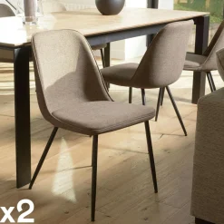 TIM Chaises Capitonnées|Chaises Contemporaines|Chaise contemporaine tissu écru dossier droit (lot de 2)