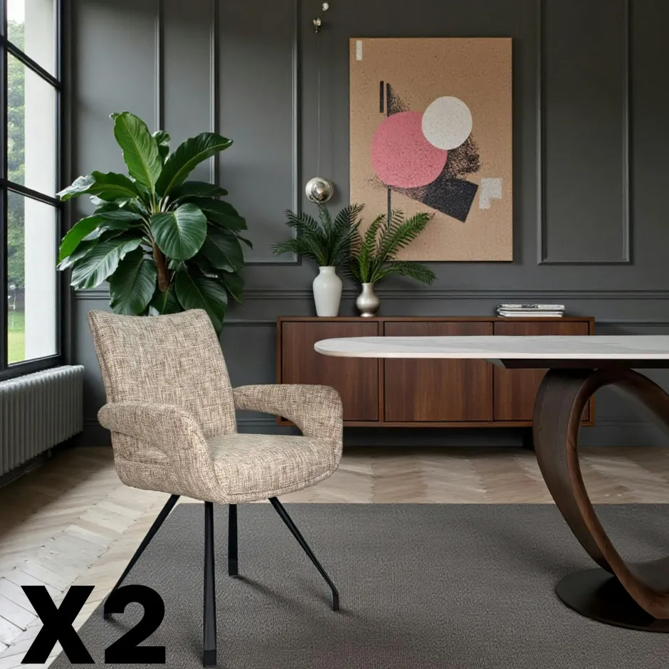 IENA Meubles De Cuisine·Chaises|Chaises Capitonnées|Chaise cosy en tissu beige (lot de 2)