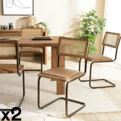 TIM Chaises Capitonnées|Chaises Contemporaines|Chaise cuir et rotin havane pied luge (lot de 2)