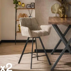 Melbourne Univers Déco·Design Contemporain|Chaises Bouclettes|Chaise de bar confortable en bouclette sable avec fonction pivotante (lot de 2)