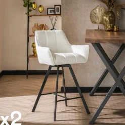 Melbourne Univers Déco·Design Contemporain|Chaises Bouclettes|Chaise de bar confortable en bouclette blanche avec fonction pivotante (lot de 2)